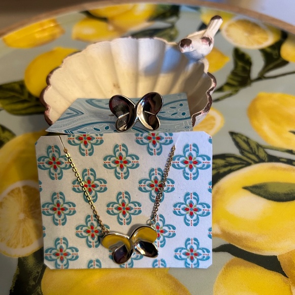 10K Chain, SS Butterfly Necklace and Ring Set - Picture 1 of 4